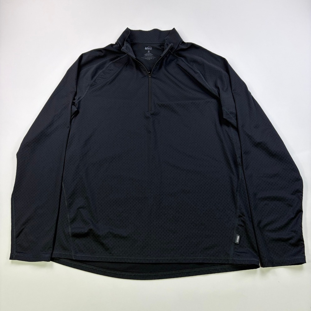 REI Co-op 1/4 Zip Pullover Mens Medium Black Mesh Active Hiking Base Layer